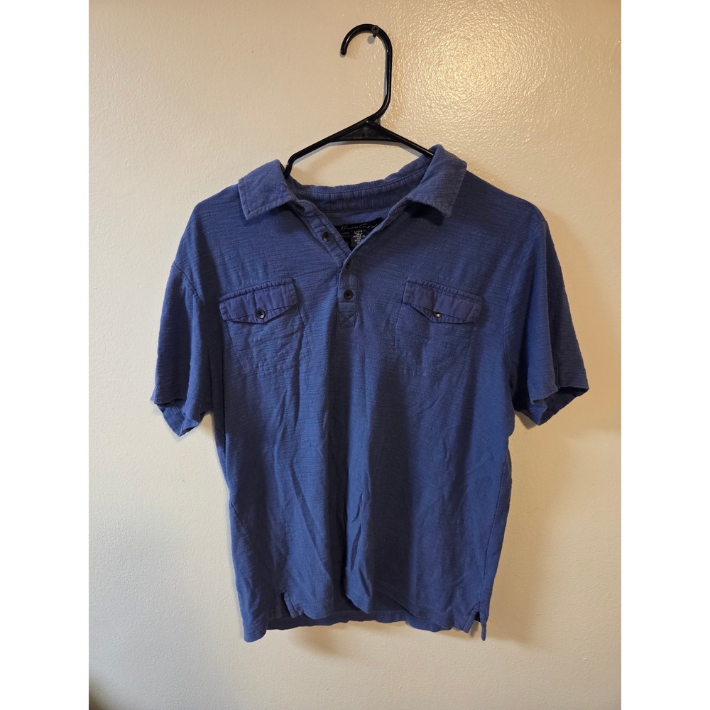 Kenneth Cole New York Mens Blue Slub Knit Short Sleeve Dual Pocket Polo Shirt L